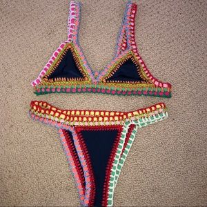 Multi color woven bikini set